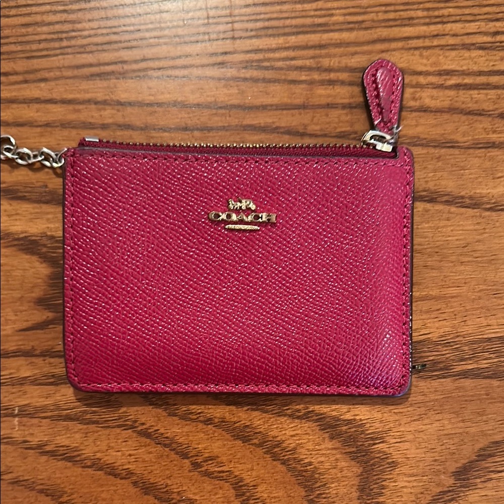 Coach Fuchsia Leather Mini ID Case keychain Wallet